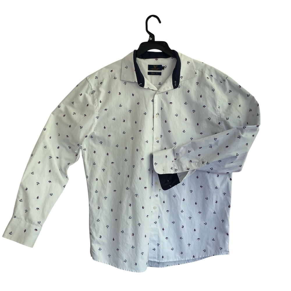 AMERICAN BREED Casual Wear Nautical Button Down Long Sleeve Mens XL Slim Fit